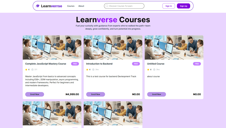 Learnverrse courses page
